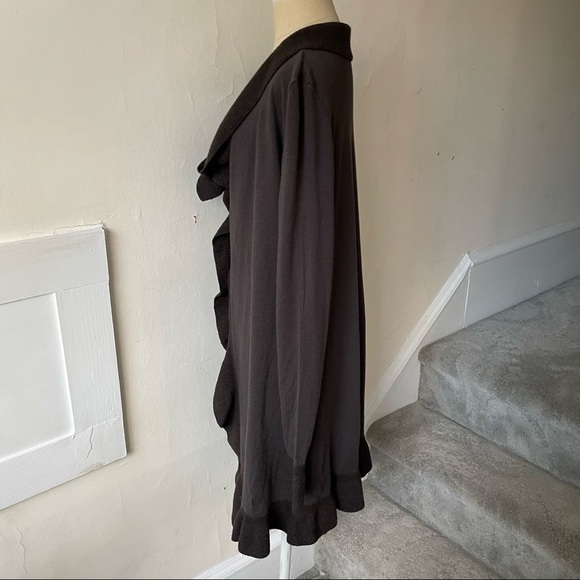 Twinset Twin-Set Brown Ruffle Front Brown Wool Button Front Long Cardigan Duster - Picture 2 of 6